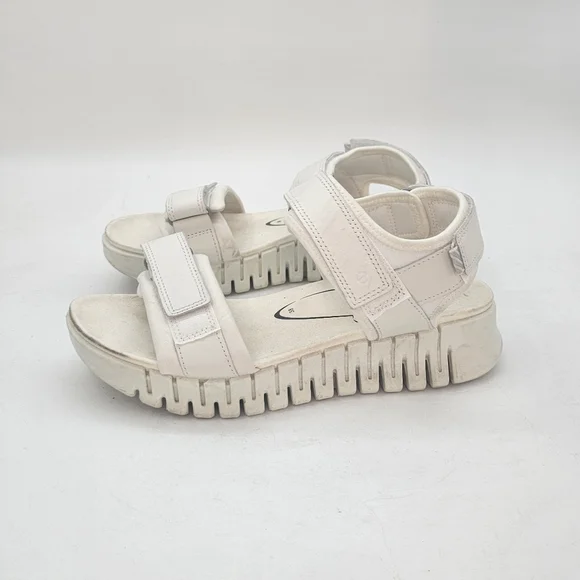 Ecco Gruuv Sol White Leather Sandals 38 7 7.5 Comfort Walking Travel Minimalist - Picture 3 of 9